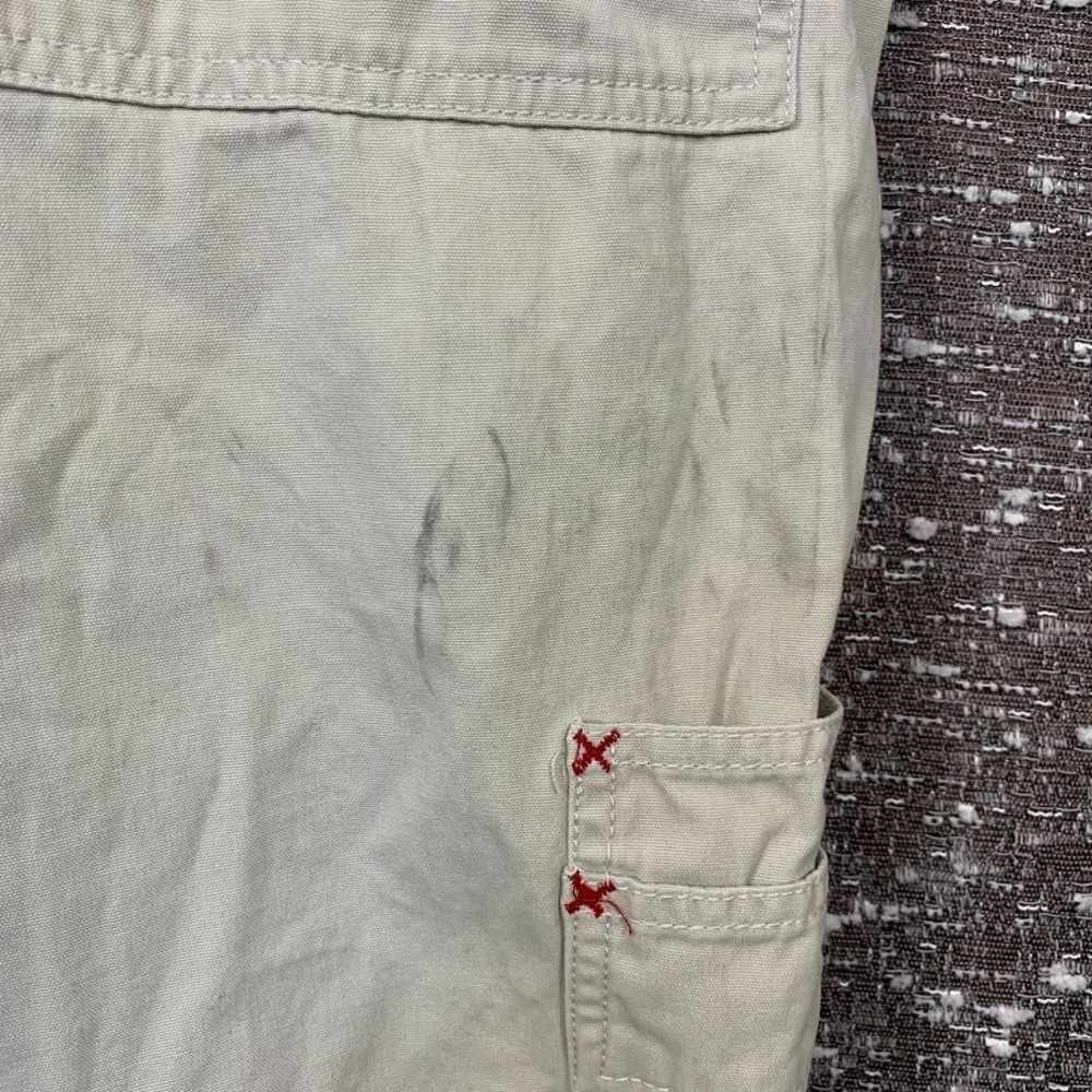 Vintage Y2K Old Navy Bib Carpenter Overalls Beige Denim Cargo Utility Women's XS - Picture 8 of 13